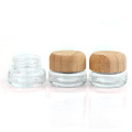 eco friendly 20ml skin care round glass cosmetic cream jar with dome flat wooden bamboo lid